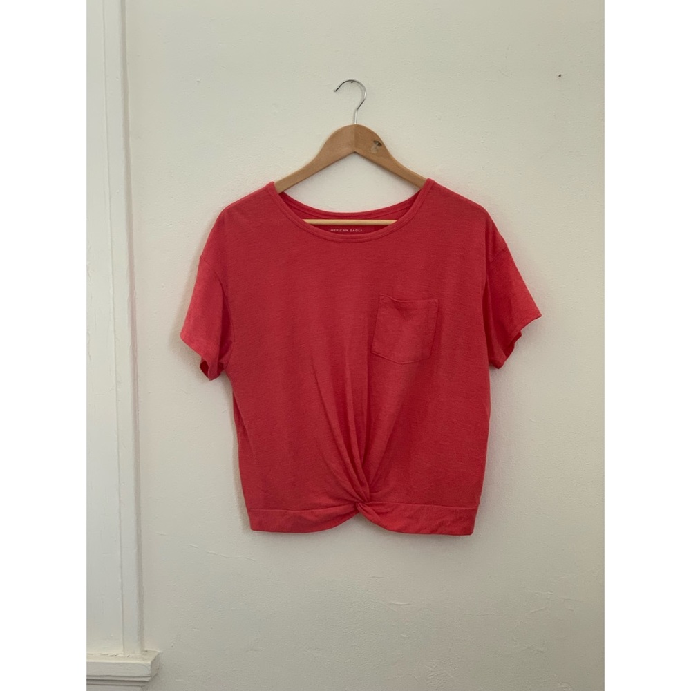 American Eagle Front-Knot Cropped Tee